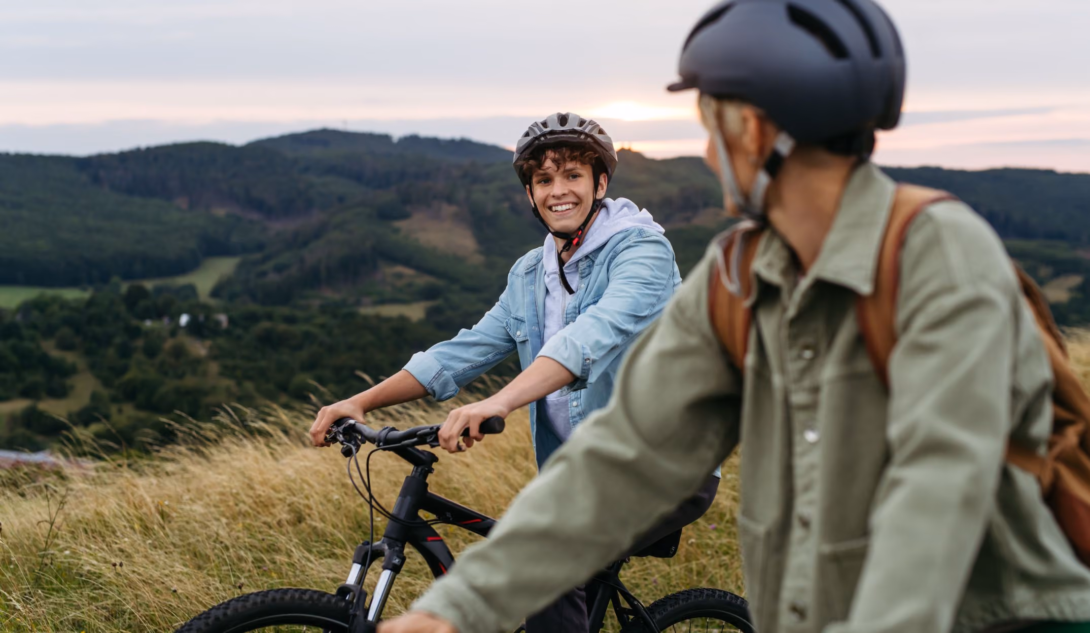 Mother and Son Riding Bikes