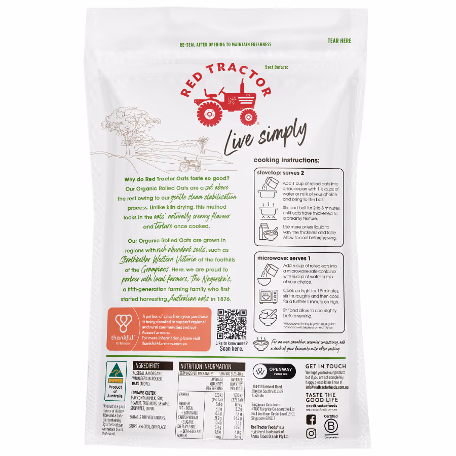 Australian Organic Rolled Oats 1kg