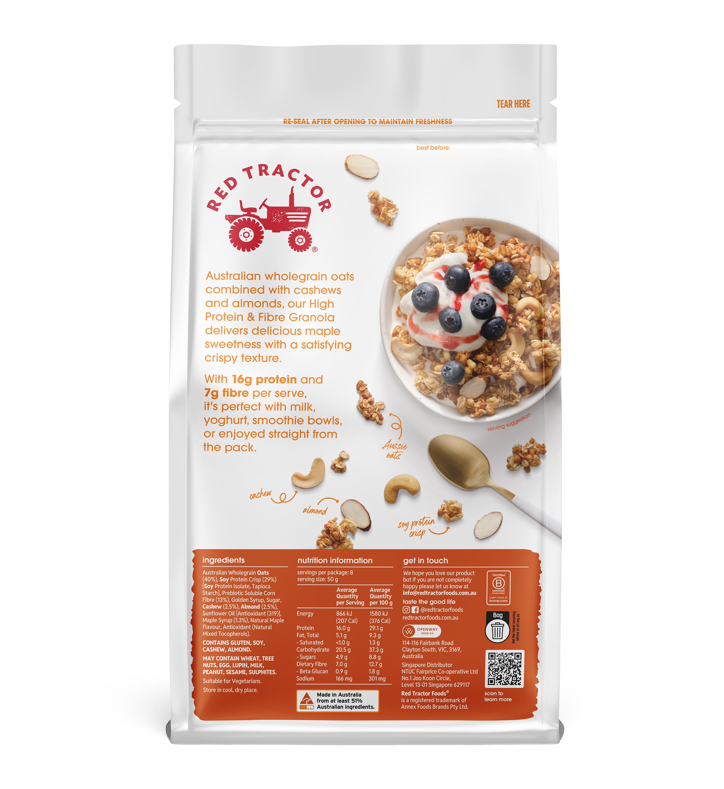 High Protein & Fibre Granola - Maple Cashew & Almond 385g