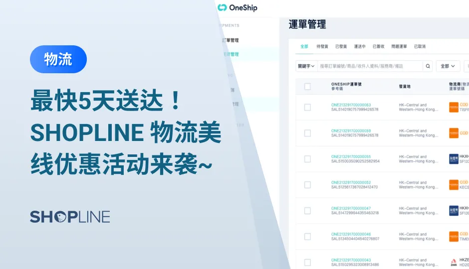 独立站物流专家SHOPLINE近期宣布推出专为精品站卖家打造的“OneShip 复购提升组合拳”优惠活动，解决跨境电商物流慢这一痛点，最快5天可送达商品。该服务将提高商家的物流效率，同时提供更好的顾客体验，增加用户粘性，帮助卖家获得更高的品牌复购率。