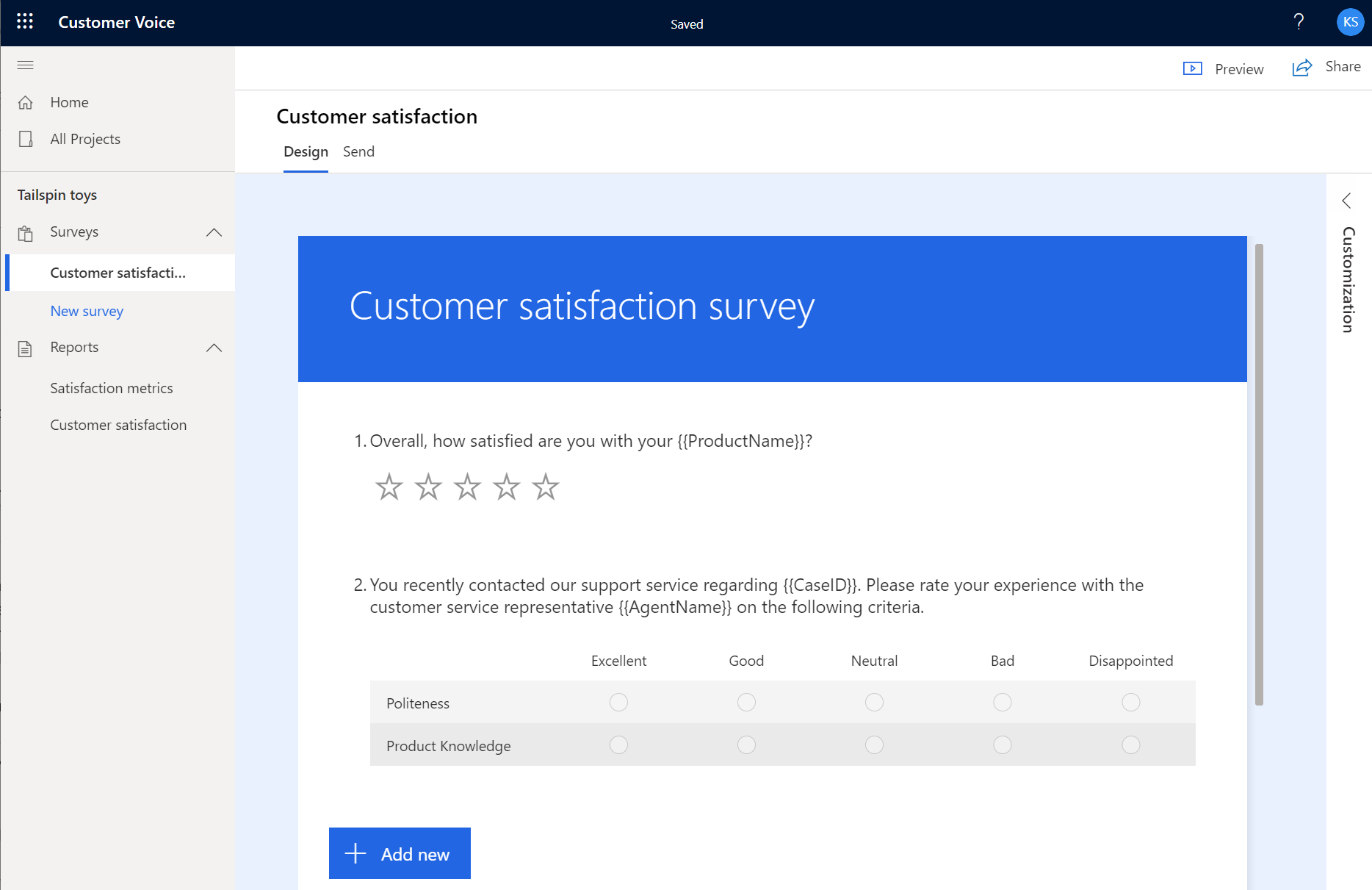 Customer voice satisfaction survey