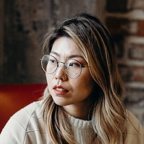 Woman is looking at something