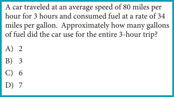 PSAT Math section sample unit conversions question and multiple choice answers