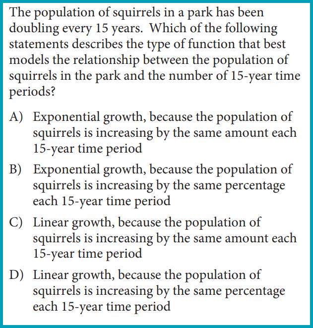 PSAT Math section sample question and multiple choice answers