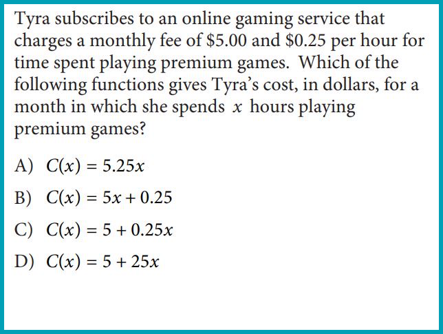 PSAT Math section sample prompt and question