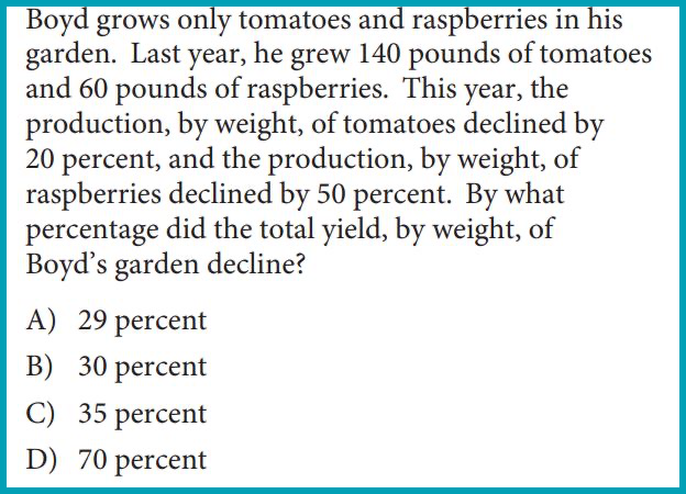 PSAT Math section sample percentage question and multiple choice answers