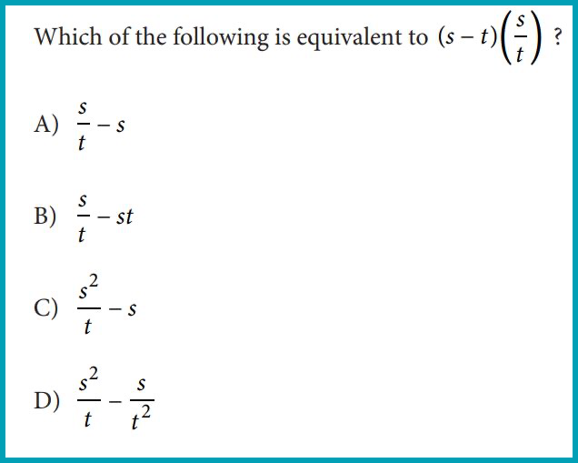 PSAT Math section sample question of algebraic expression