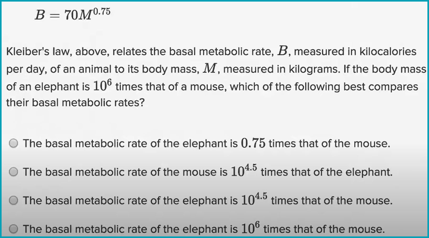 PSAT Math section sample question about real-life context to parts of nonlinear equation