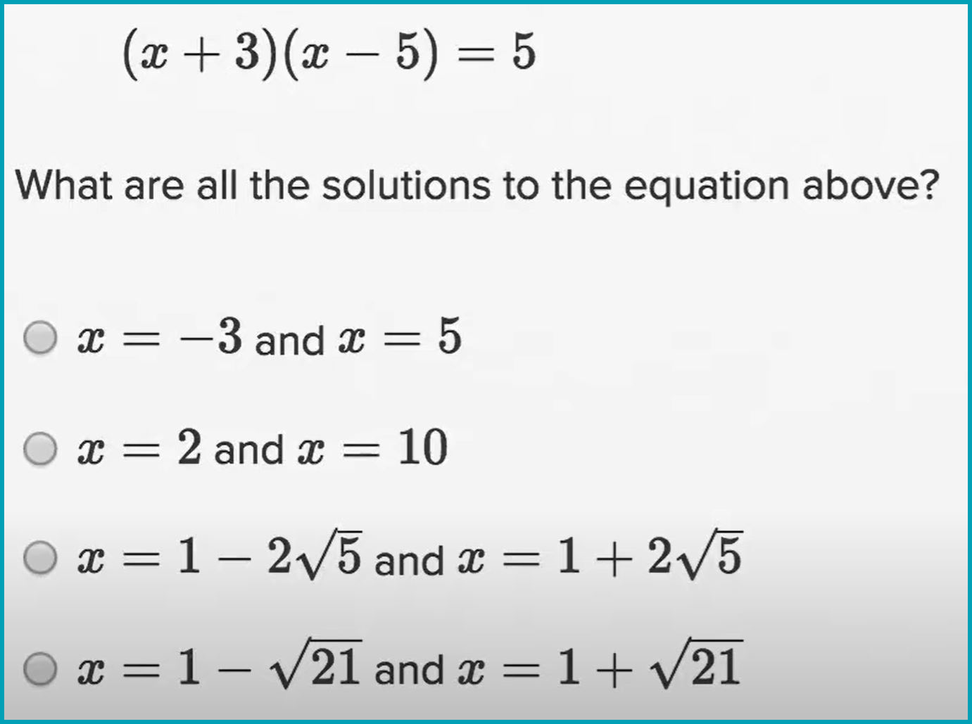 PSAT Math section sample question about solving quadratic equations