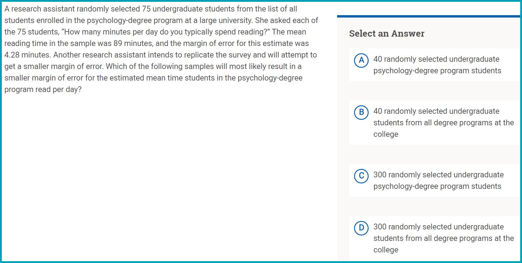 PSAT Math section sample question and multiple choice answers