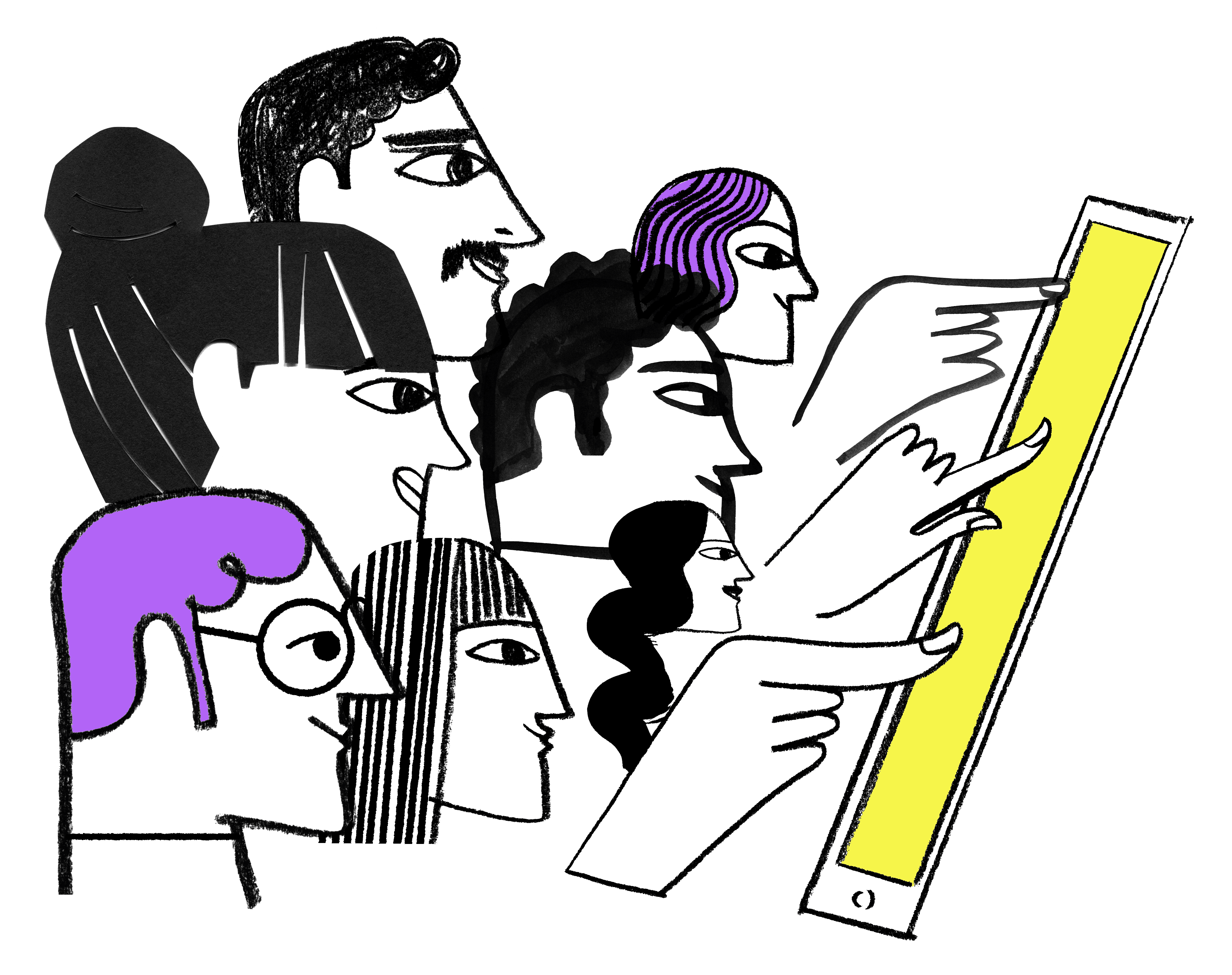 illustration of group of people touching mobile screen