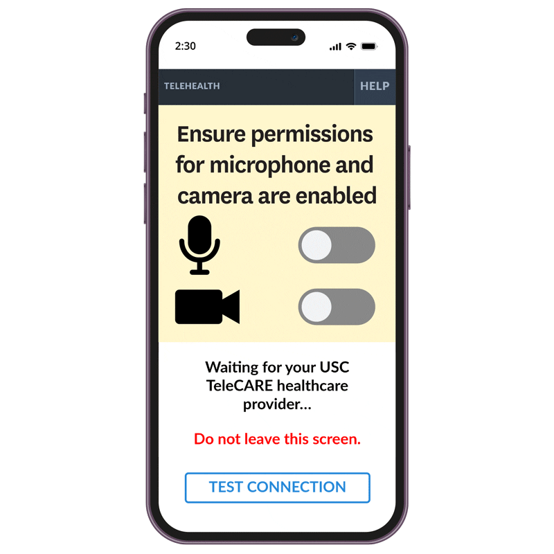 Animation showing how to enable camera and microphone permissions