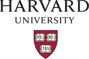 Harvard University shield with three open books labeled 'VERITAS' on a crimson background.