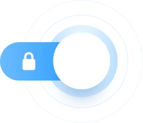 Blue circular switch with a white padlock icon indicating a locked state.