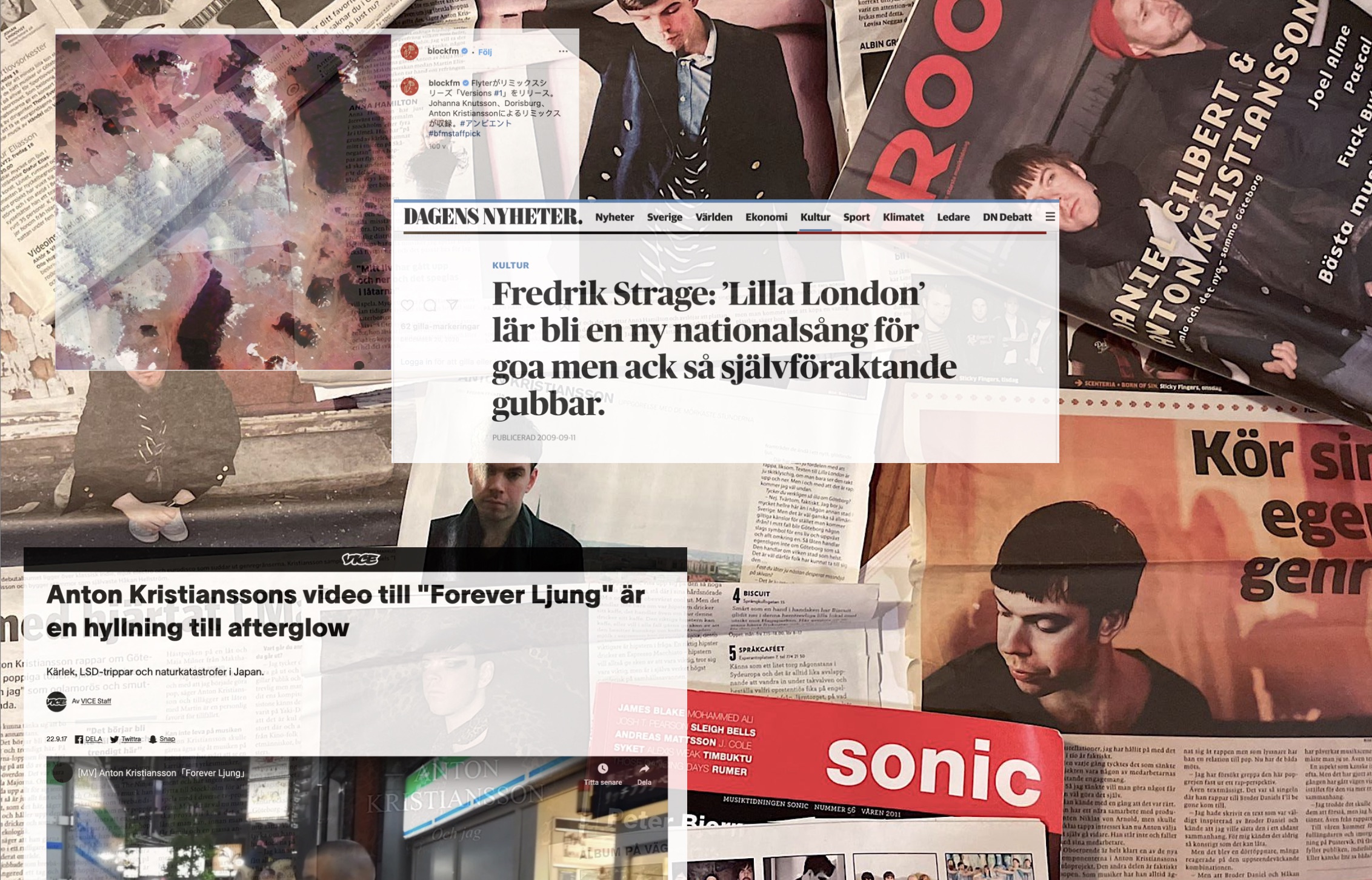 A collage of news paper cut outs.