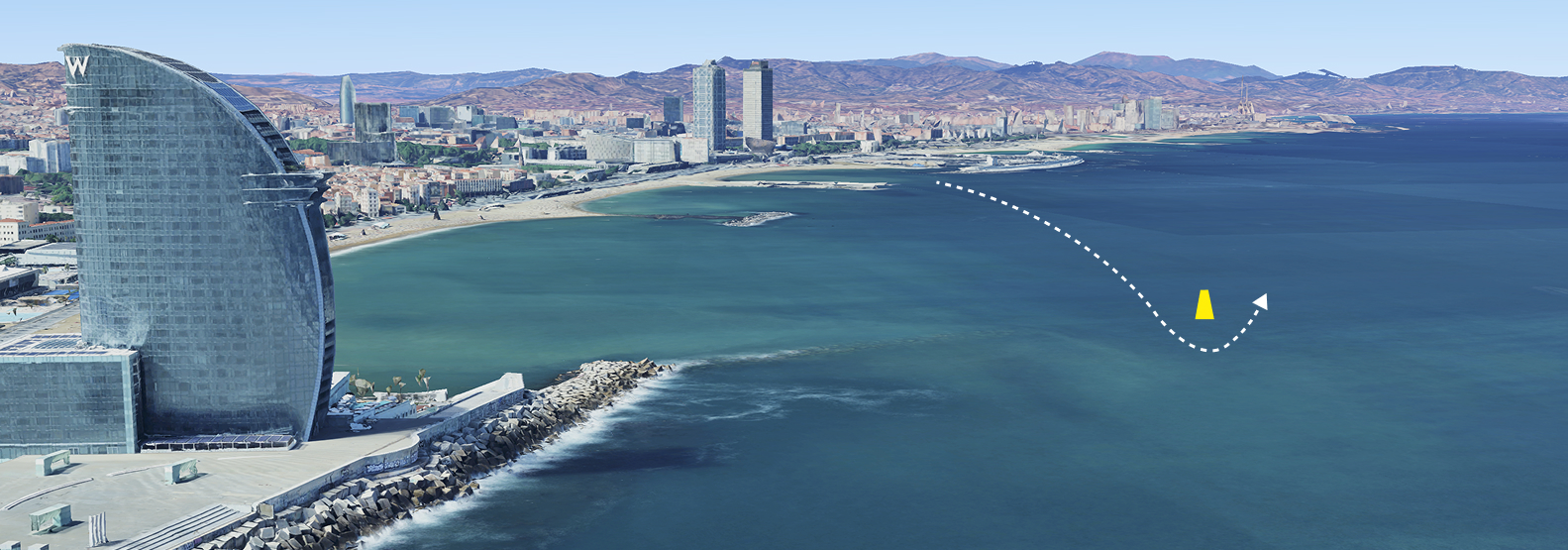 Start line of the Barcelona Paddle Race, Platja Somorrostro, Barcelona