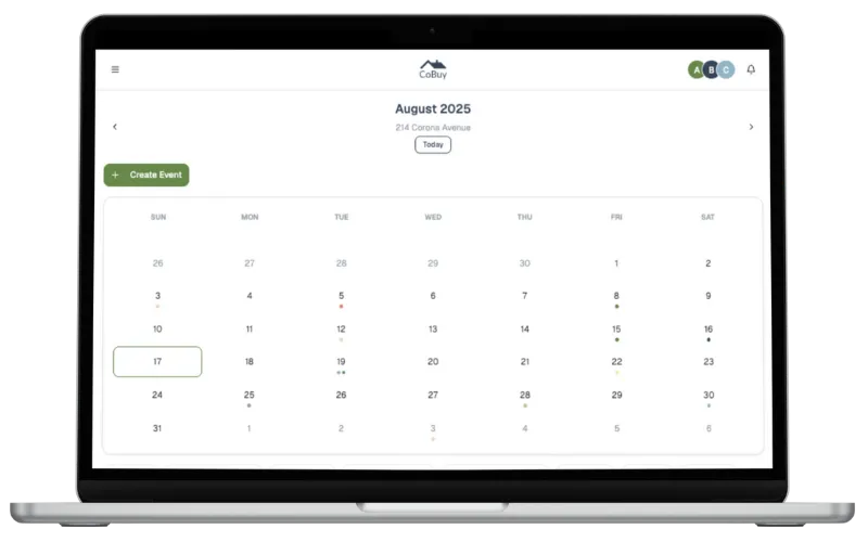 Co-ownerOS™ Property Events Calendar — shared month view