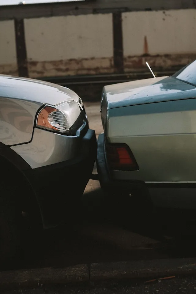 Two cars after a rear-end collision