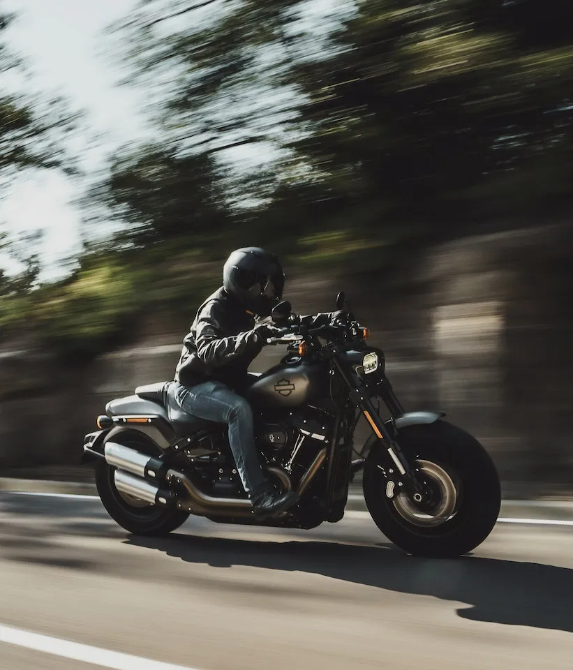 Motorcyclist riding on an open highway