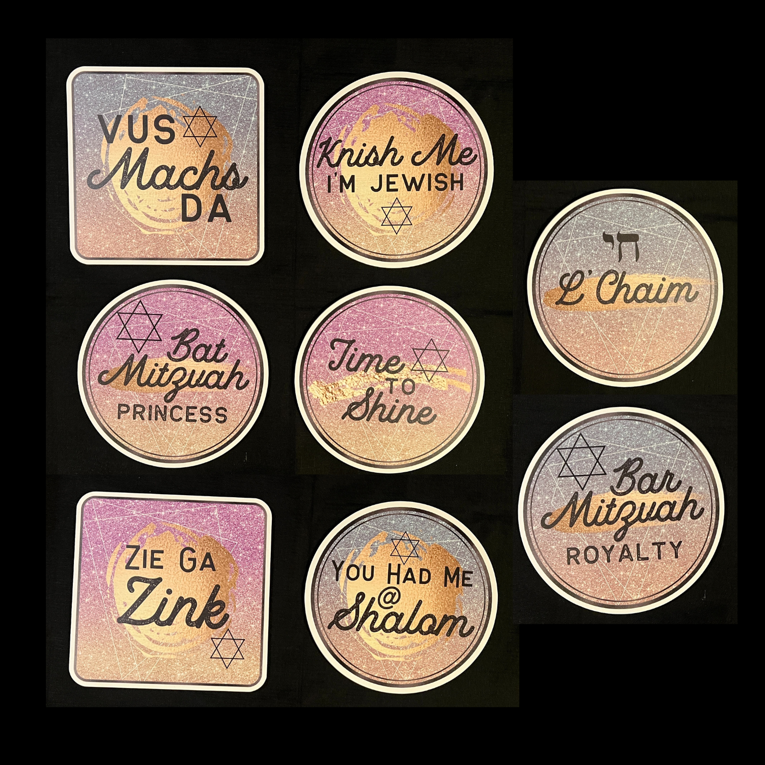 Minimal 2x6 photo booth strip with three gold-bordered images, initials "CJ", names Catherine & James, date 04.10.24, and space for a custom hashtag