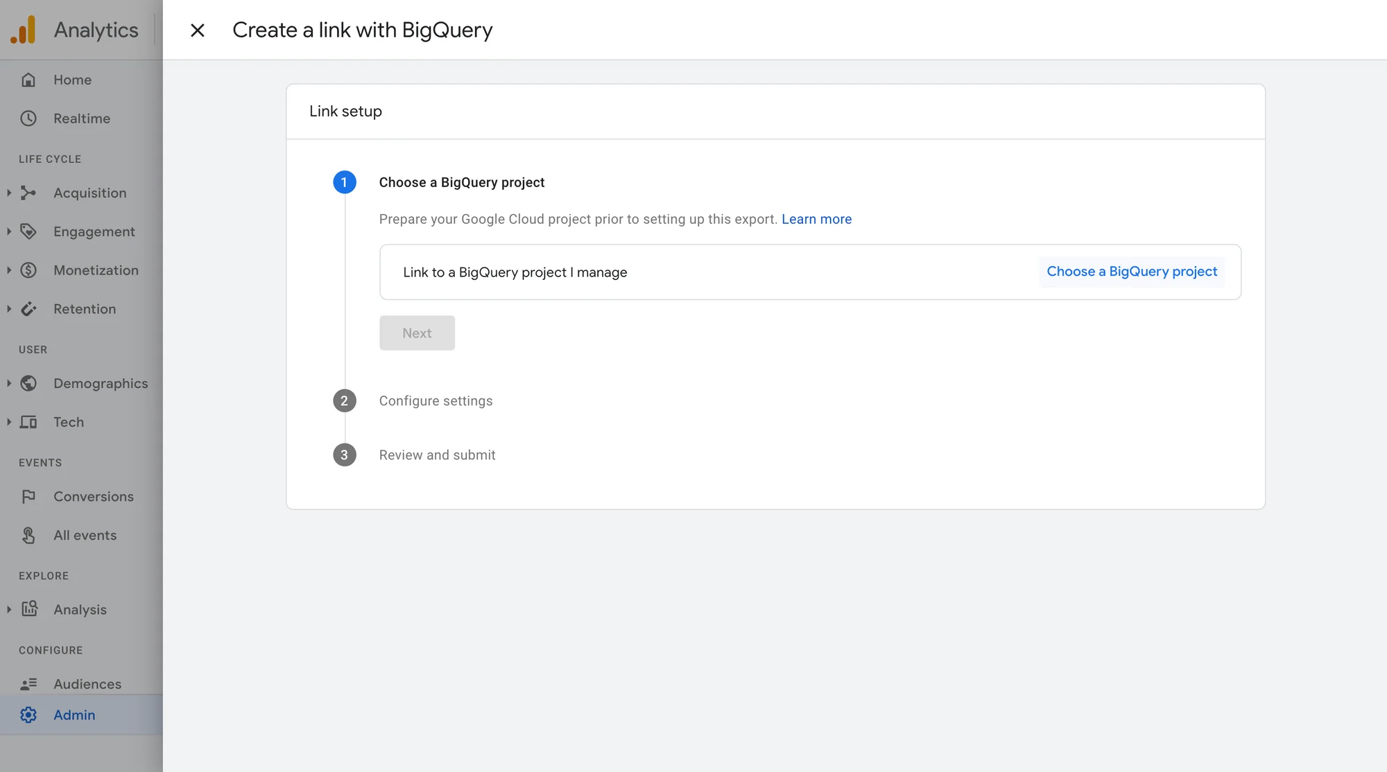 Choose BigQuery Project