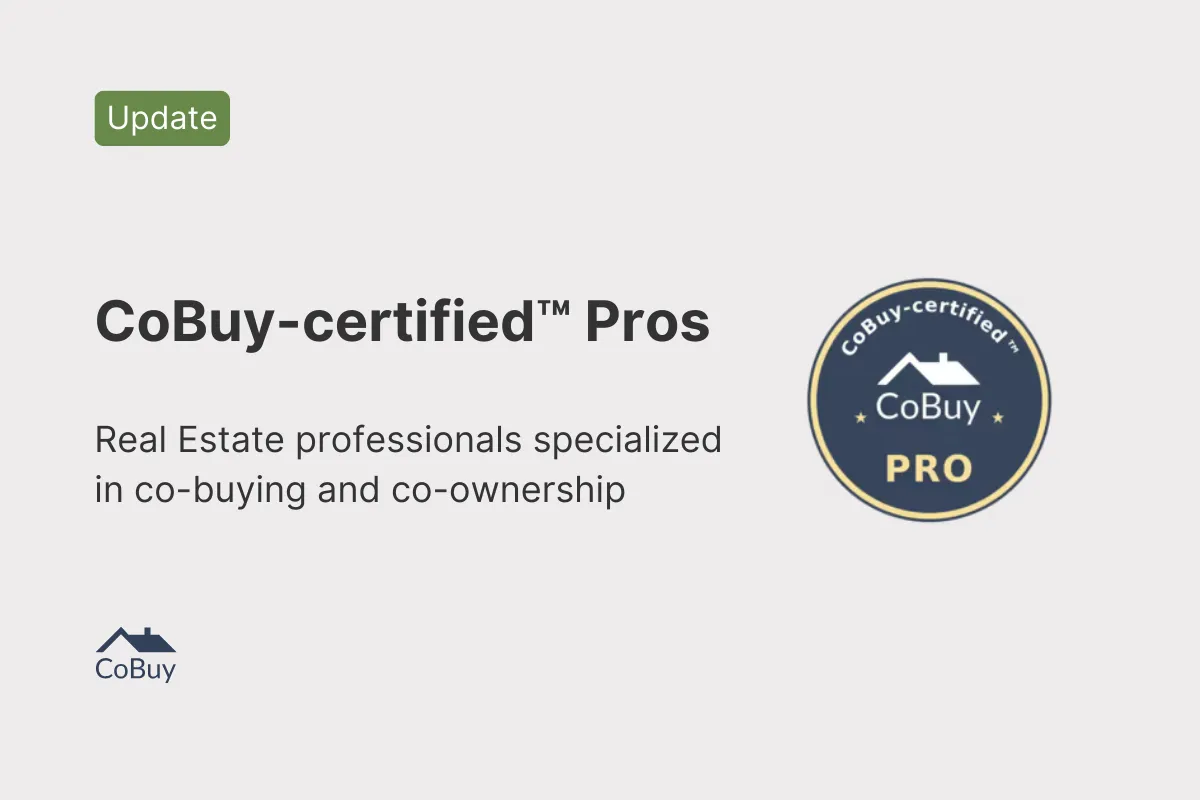 CoBuy-certified™ Pro update showing certification badge for real estate professionals specializing in co-buying and co-ownership