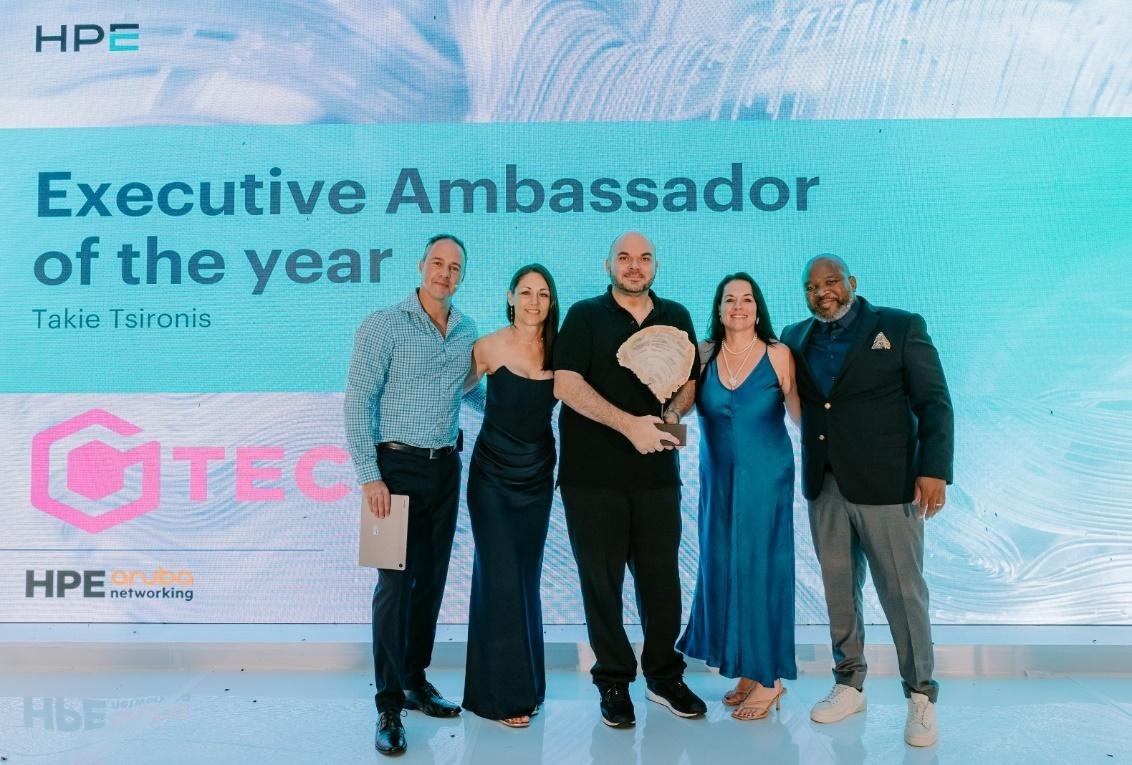 Leadership recognition at HPE Aruba Networking awards event for enterprise infrastructure execution