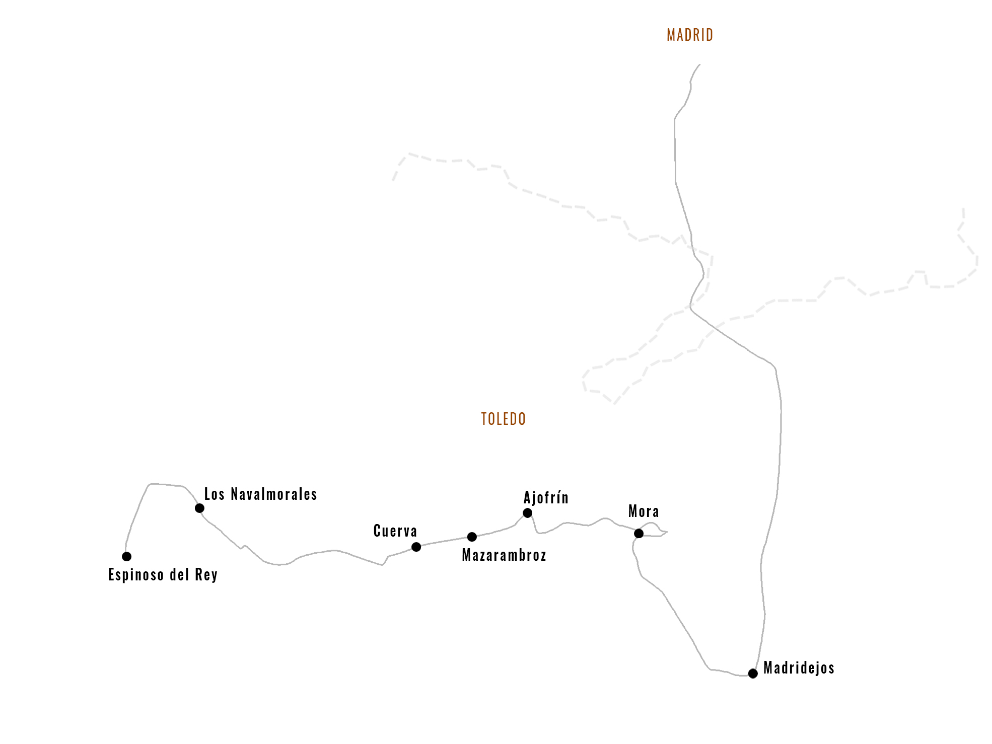 Mapa de la tercera ruta, desde Madrid hasta Espinoso del Rey
