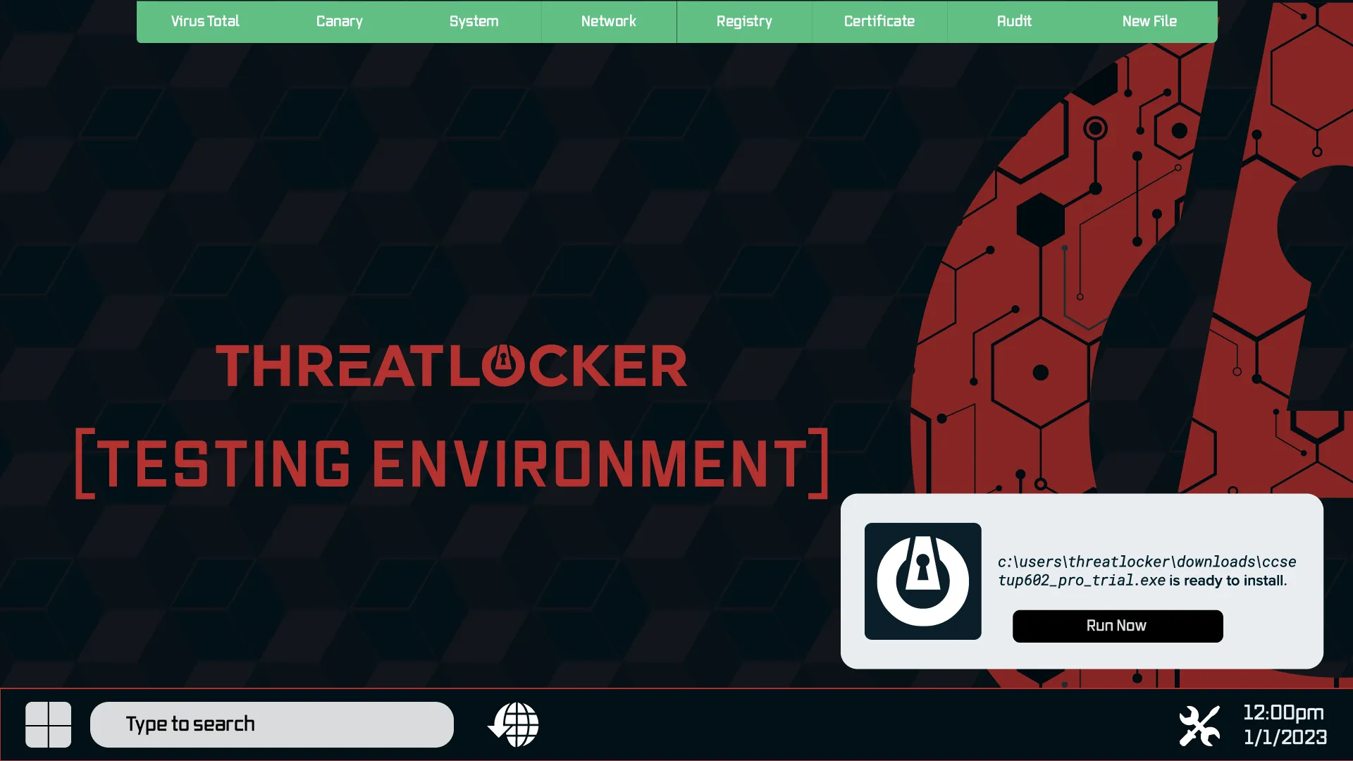 Graphic of illustration of ThreatLocker Testing Environment testing application