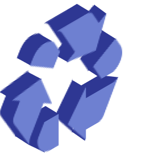 Three blue 3D arrows arranged in a circular recycle symbol.
