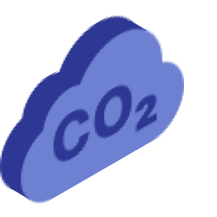 Purple cloud-shaped 3D icon with 'CO2' text inside representing carbon dioxide.