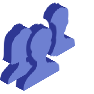 Three blue silhouetted human figures arranged in a staggered, overlapping formation.