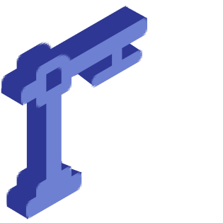 Isometric blue crane arm with a hook at the end.
