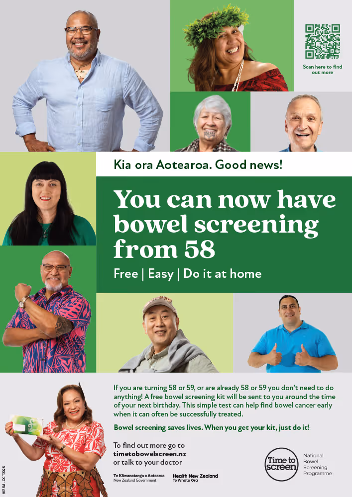 2026 Bowel Screening Promotion - ‘You can now have bowel screening from 58’ poster