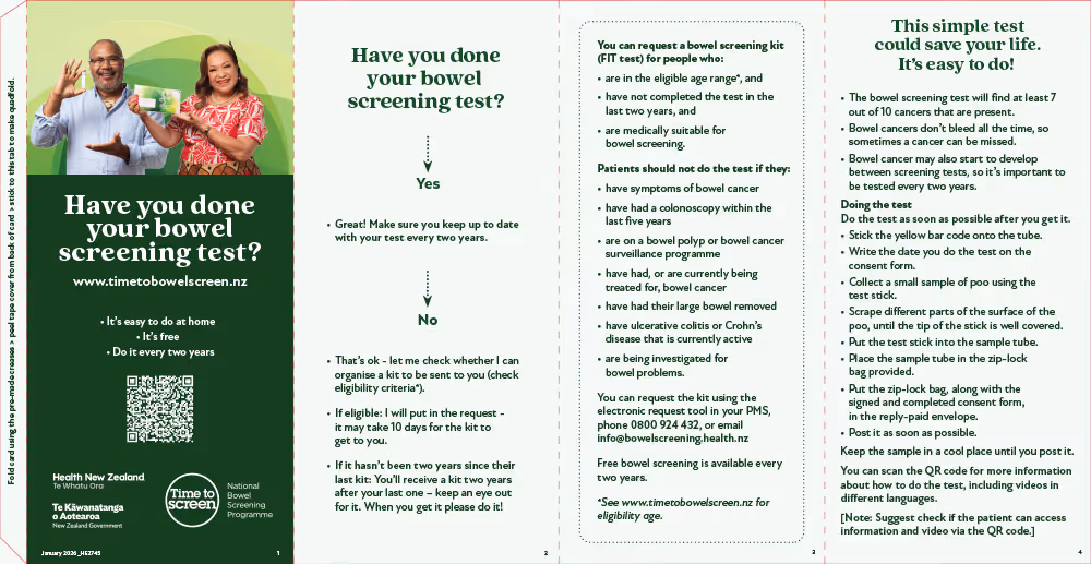 National Bowel Screening Programme Primary Care Quadfold Card