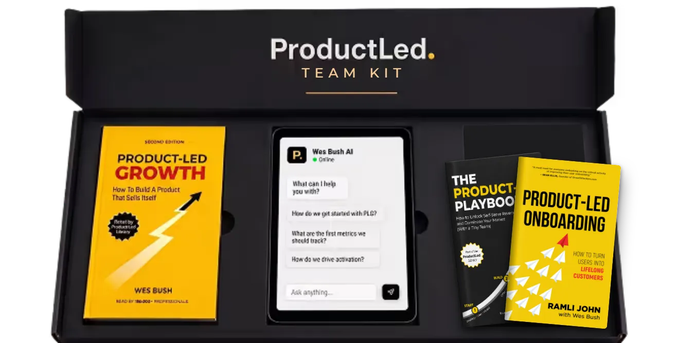 The ProductLed Team kit: Product-Led Growth, the Product-Led Playbook, Product-Led Onboarding and Wes Bush AI