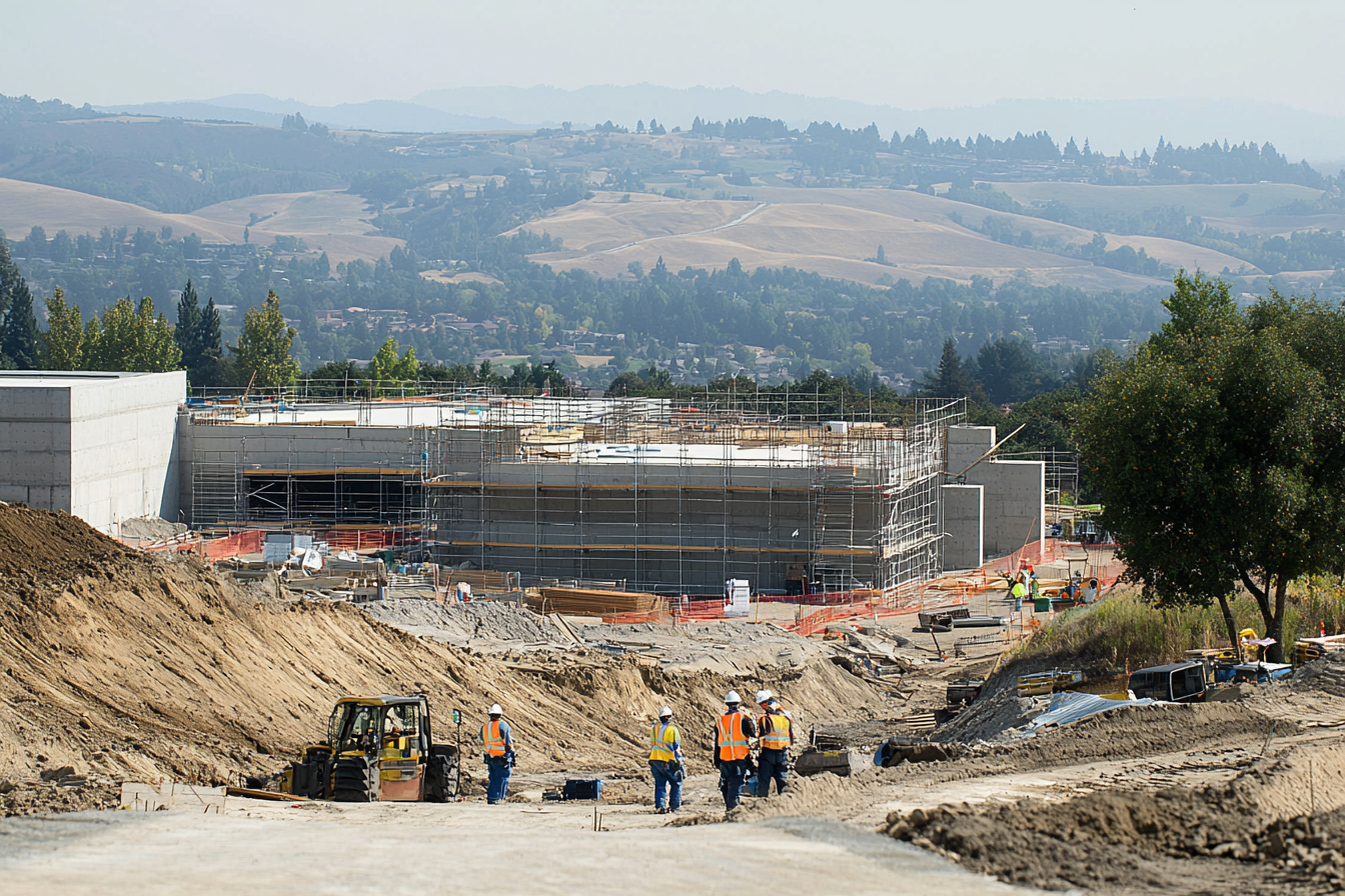 construction site, green landscape