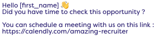 Professional recruitment email with smiley face and meeting scheduling link
