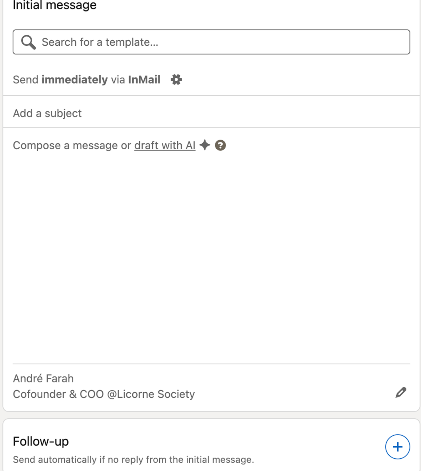 Interface d'envoi de message électronique avec champ de recherche et options