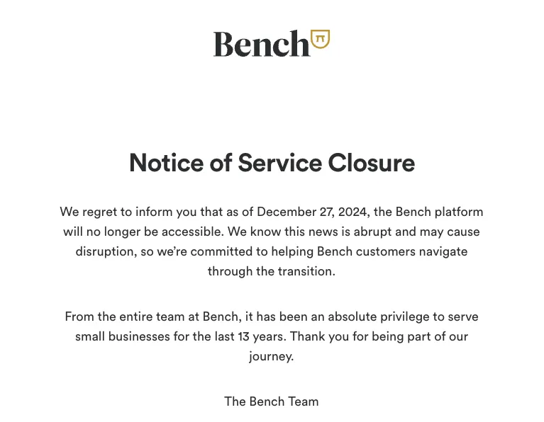 bench accounting closure impact on ecommerce
