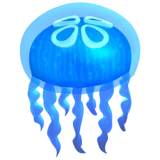 Blue jellyfish with a rounded bell and long trailing tentacles .