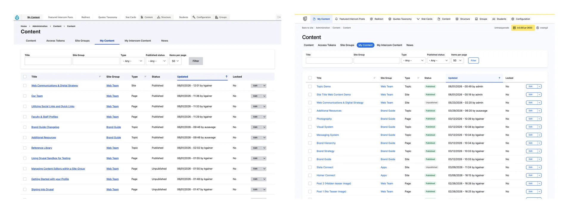 Before and After image of the Content page