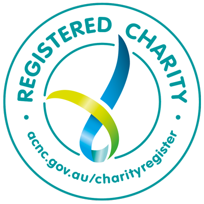 Registered Charity emblem with a blue and green ribbon and website acnc.gov.au/charityregister.