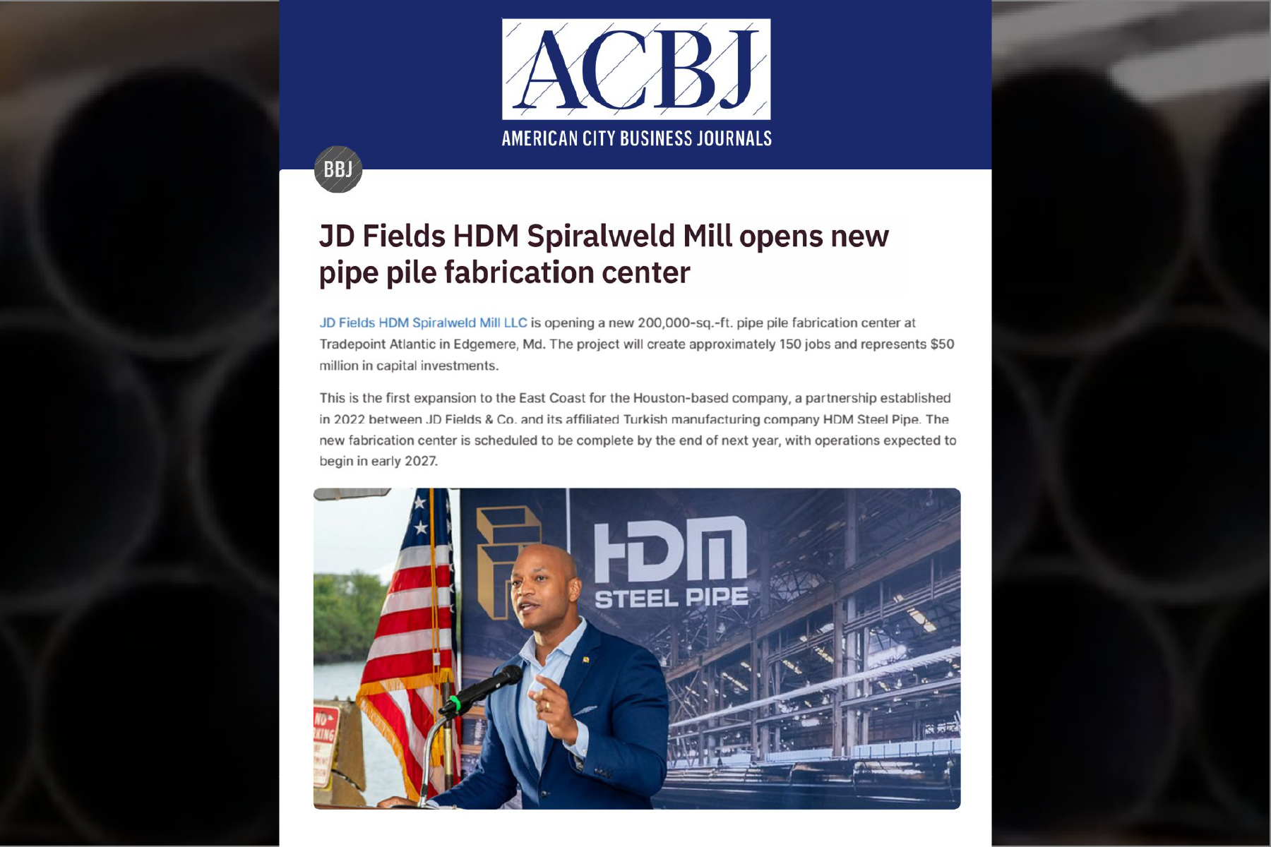 Steel Company to Open $50M Facility at Tradepoint Atlantic