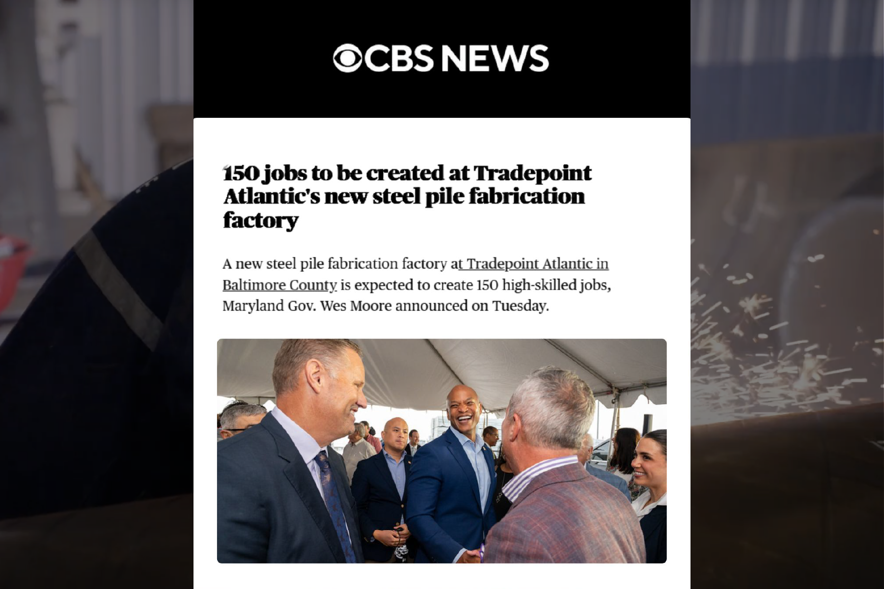 150 Jobs to Be Created at Tradepoint Atlantic’s New Steel Pile Fabrication Factory