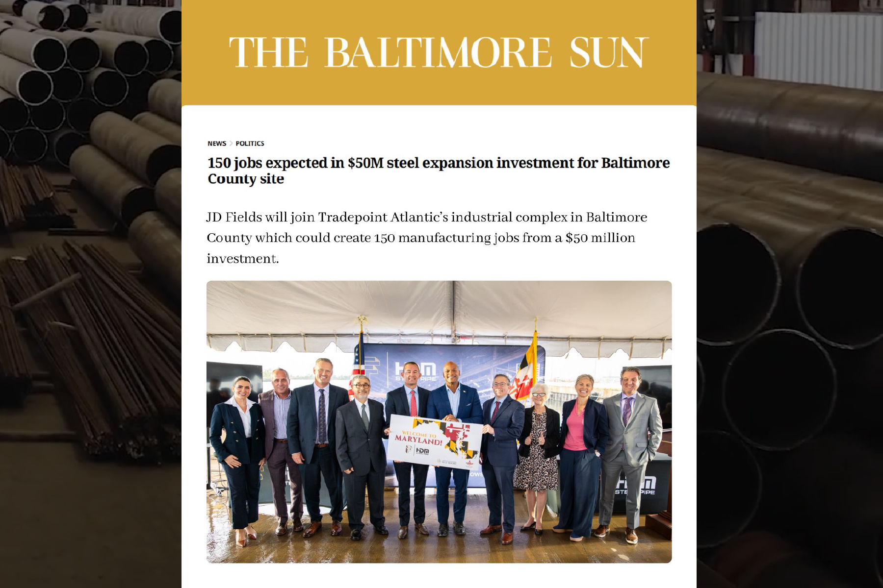 150 Jobs Expected in $50M Steel Expansion Investment for Baltimore County Site