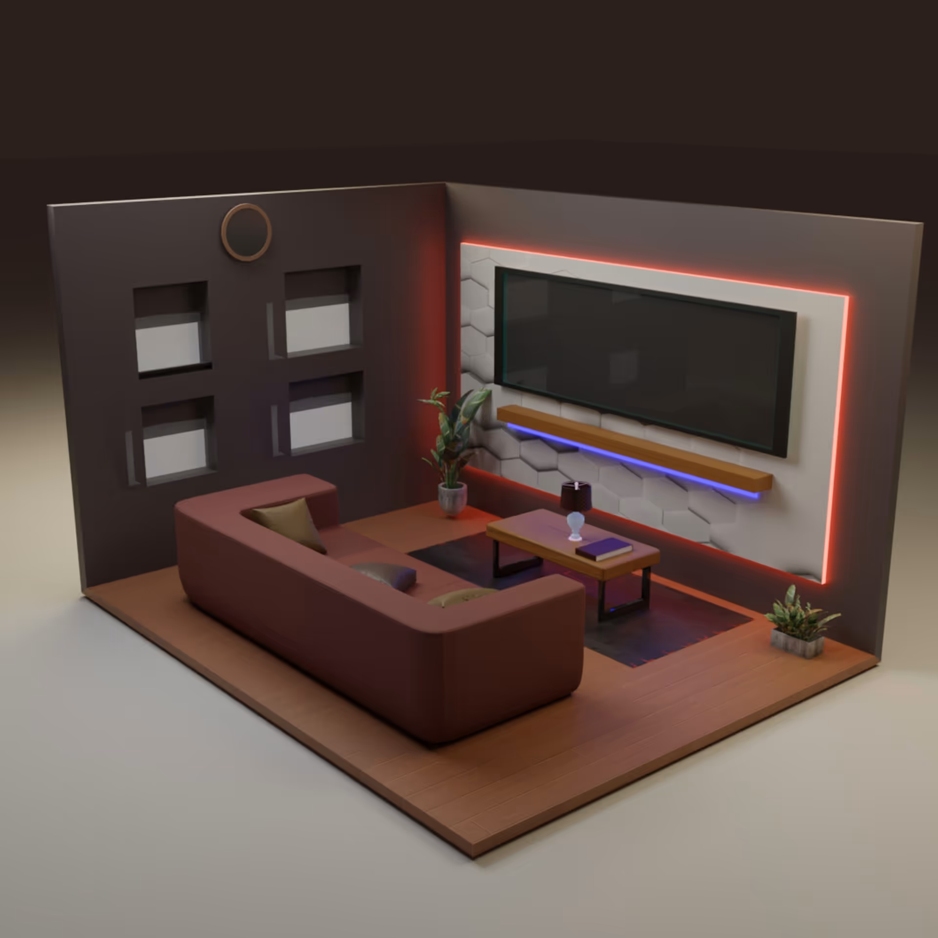 3D-Bild eines Wohnzimmers