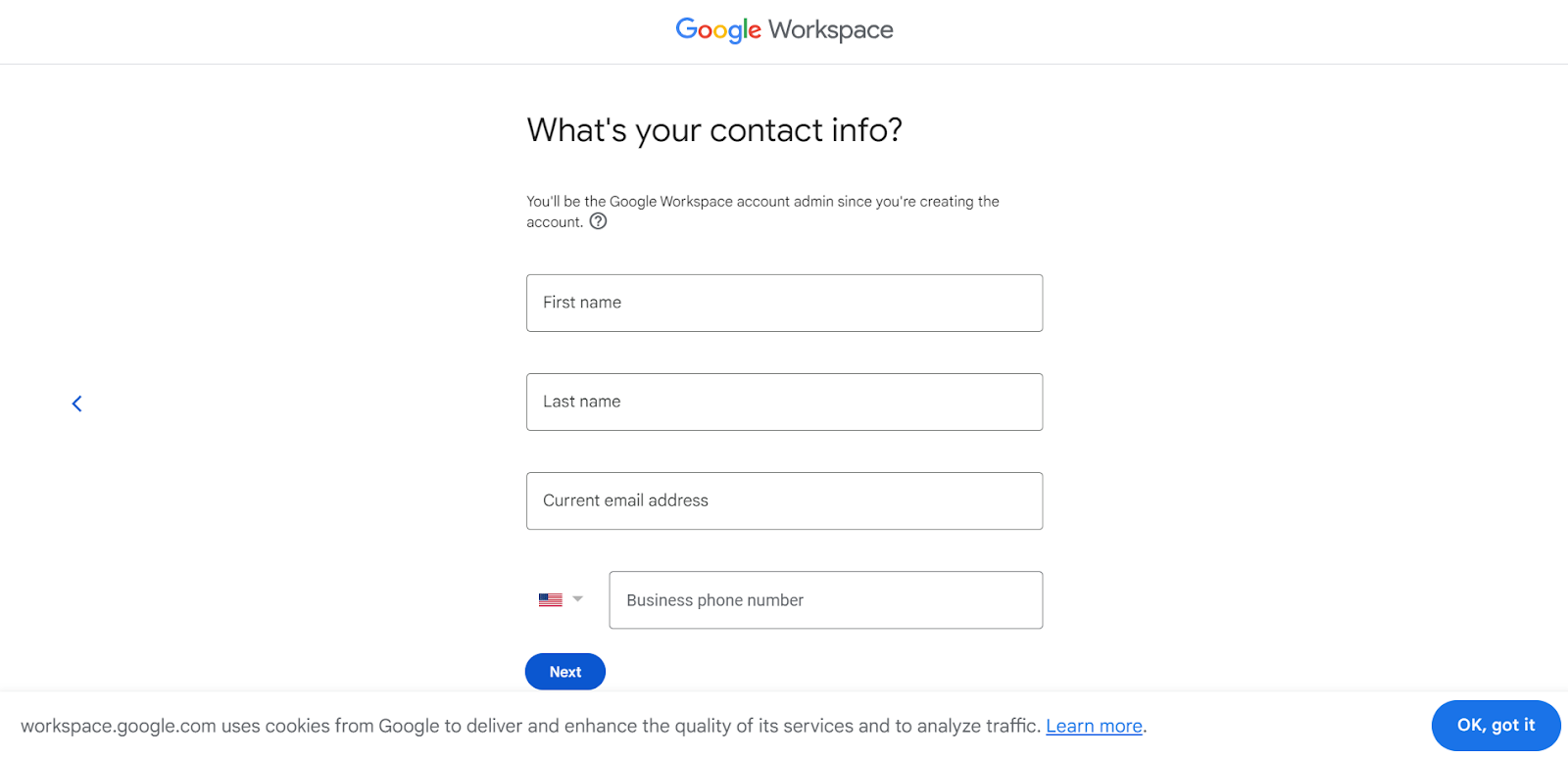 Información de contacto de Google Workspace