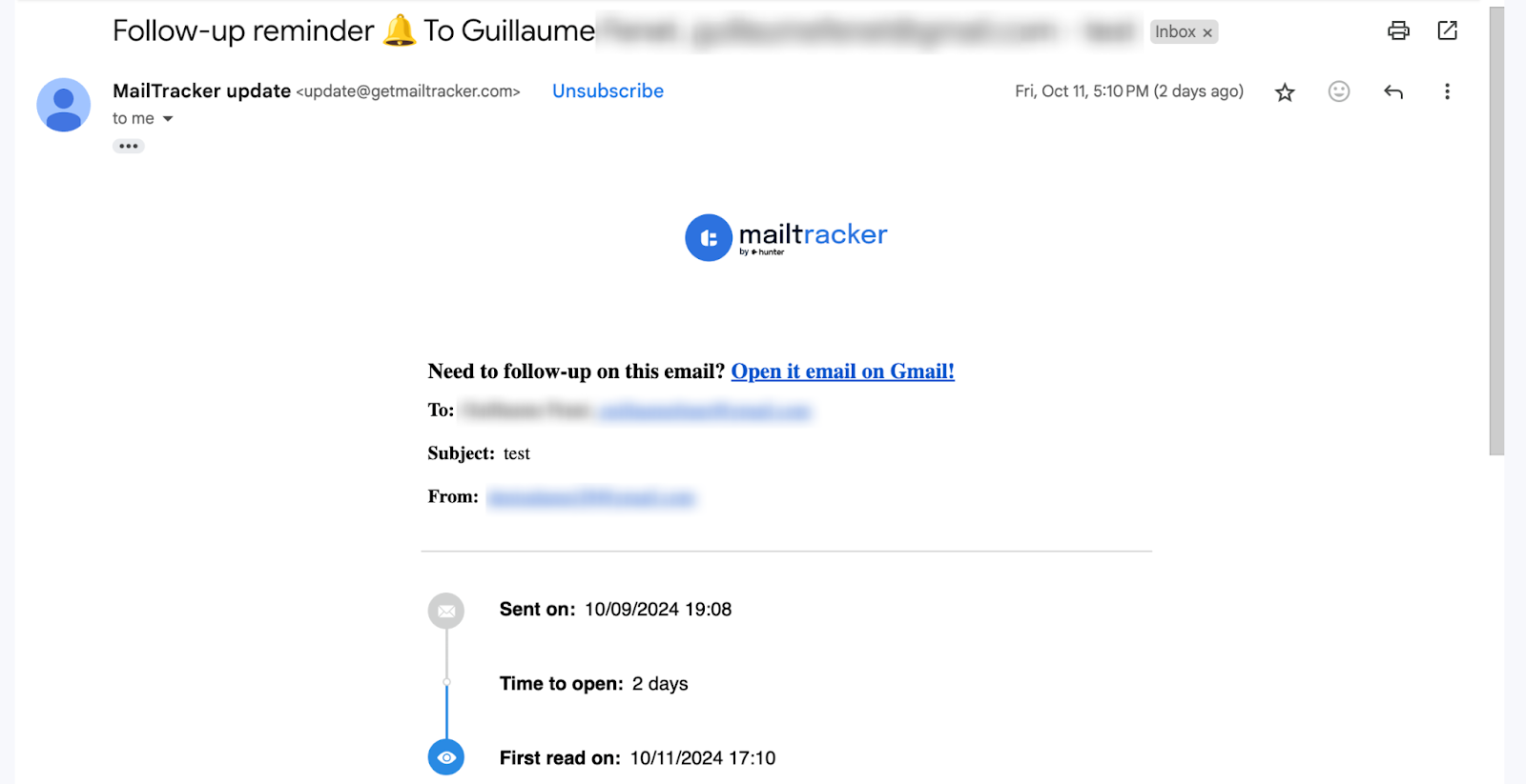 Follow-up reminder MailTracker