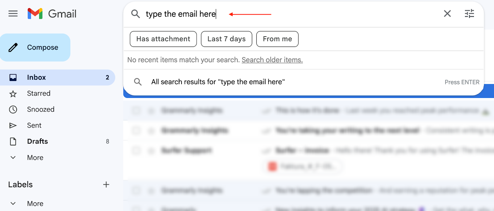 search bar filter gmail